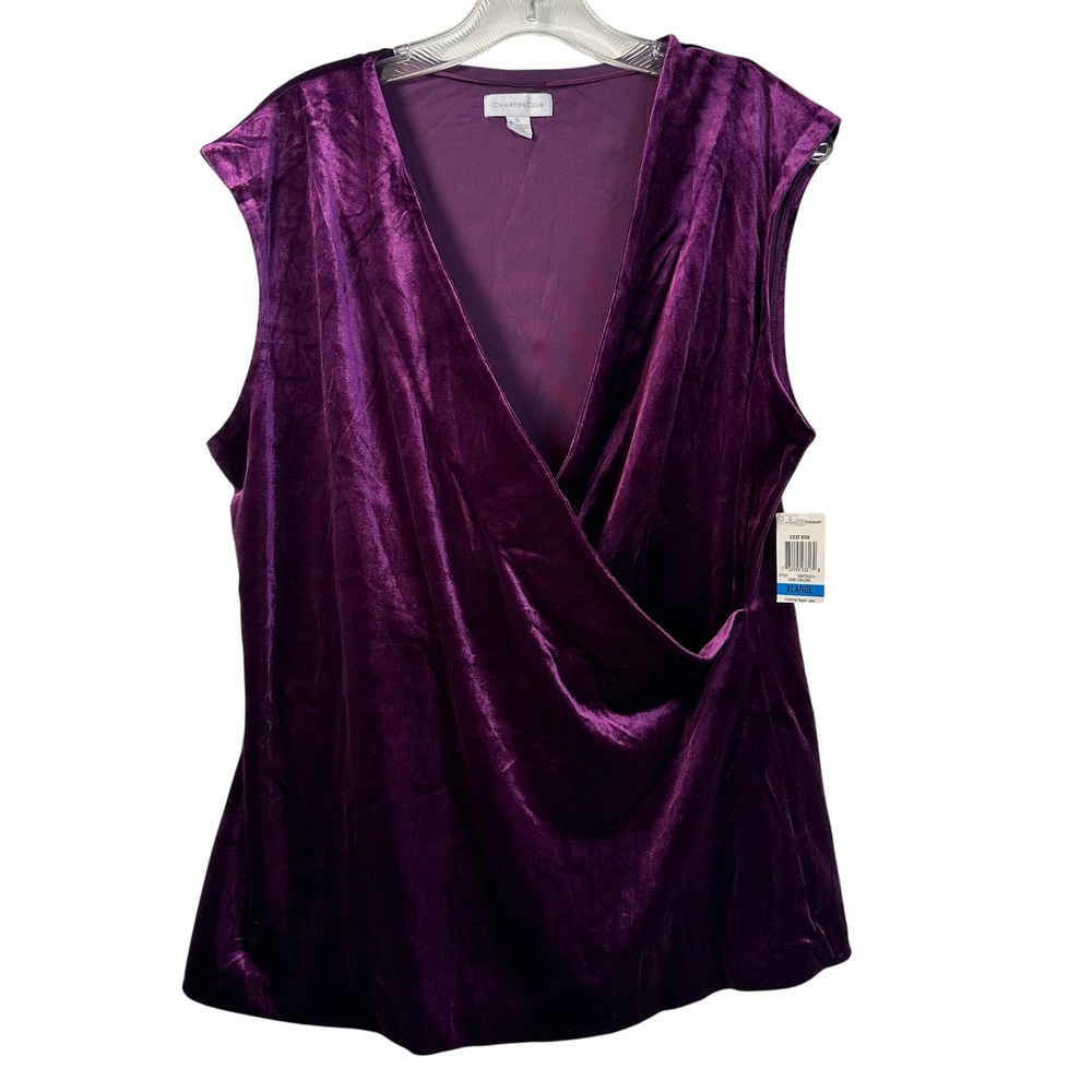 Charter Club Womens Velvet Surplice V-Neck Top Dark Concord Purple XL